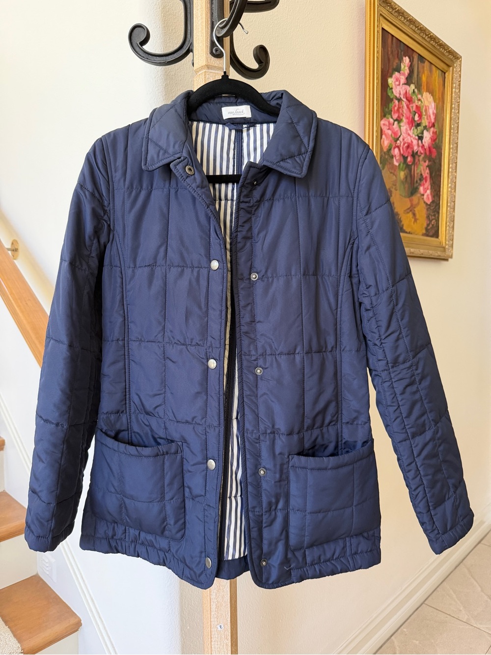 Women's Quilted Navy Jacket with Snap Front